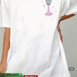SHEIN White Tee with Pink and Blue Wine Glass Graphic
